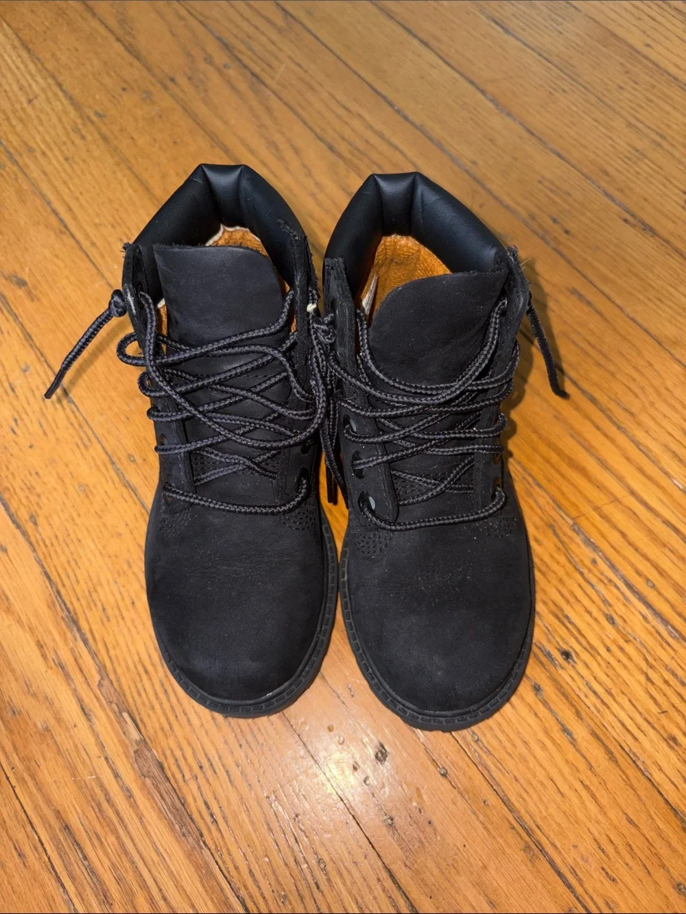Kids Black Timbs Lace-Up Winter Boots